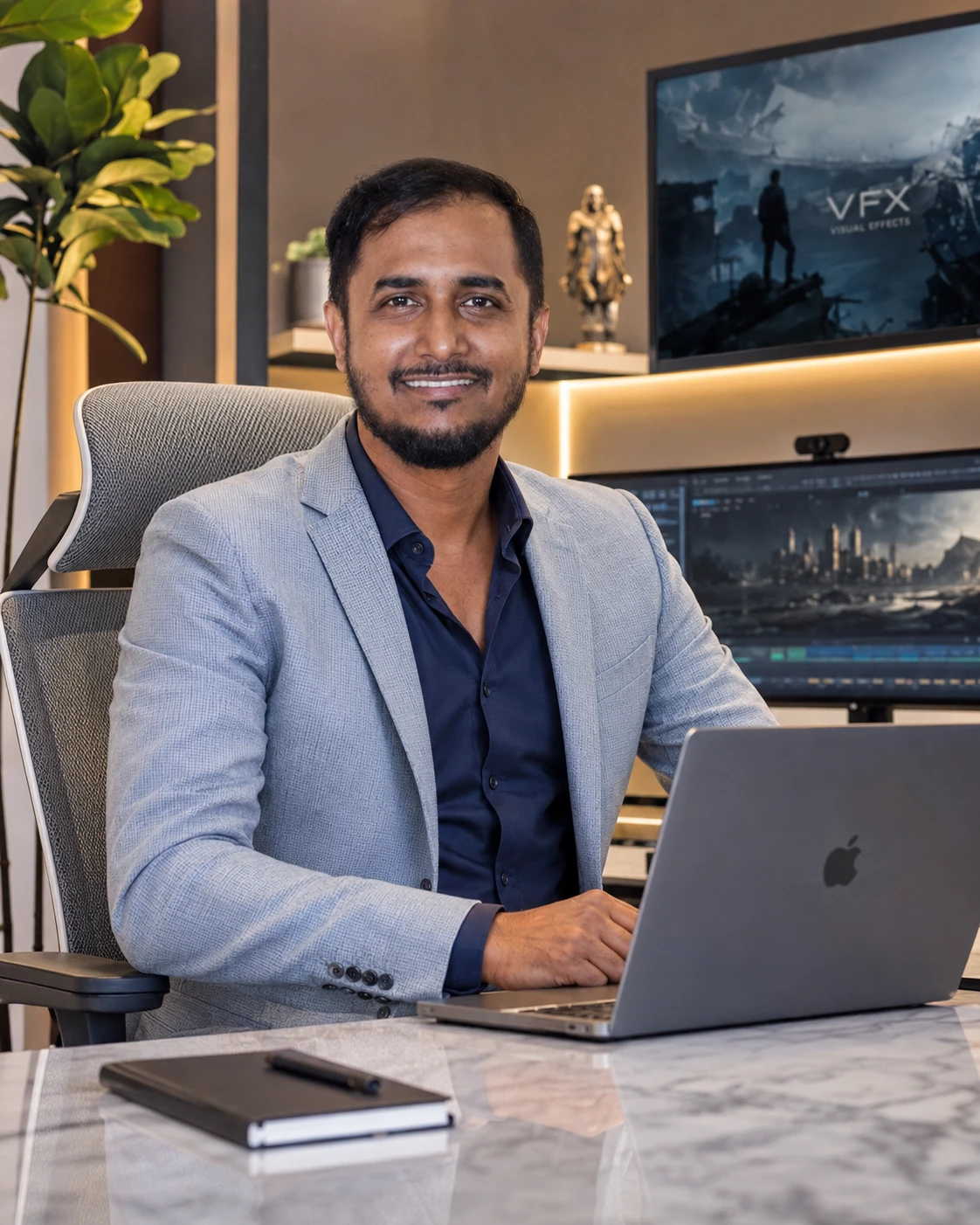 Nisar Ali Shaikh in a professional VFX production studio